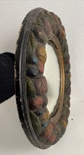 rare ancien miroir sorcière bombé circulaire sculpture art bois polychrome 1900