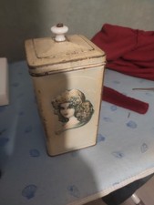 Ancienne boîte  publicitaire  " CAFE " avec bouton en porcelaine  hauteur 18 cm