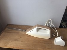 couteau électrique Moulinex vintage,blanc, beige et café avec support mural