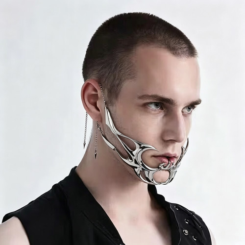 Cyberpunk metal face jewelry - metal,