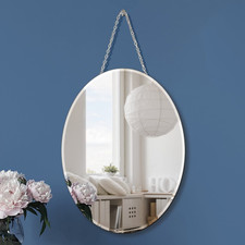 Oval Wall Mirror with Hanging Chain Frameless Decorative Beveled Vanity Bathroom