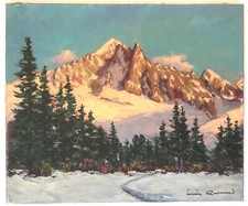 Tableau montagne Chamonix par Lucien Quenard  l'Aiguille Verte (Contencin Wibaul