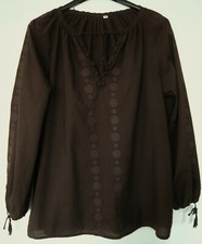 CHEMISIER BOHÈME LYNN ADLER COTON & BRODERIES MARRON TAILLE M