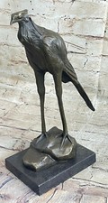 100% Solide Bronze Sculpture Bugatti Faune Cigogne Oiseau Statue Figurine Nr