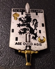 Insigne Armée Militaire 34èm GRPT Groupement de Camp Signé Drago G2721 (C10)