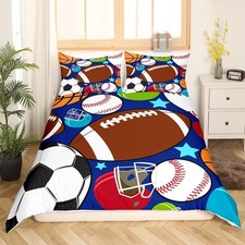 Adolescents Sports Housse de Couette 140x200cm Football Basketball Tennis Bas...