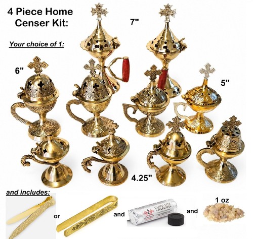 Incense burner 4pc set brass - set:,