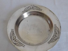 Assiette à bouillie métal argenté orfèvrerie Ruffier art déco décor vases fleuri