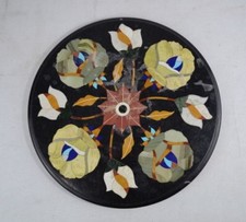 18 " Noir Marbre Table Top Incrustation Pietra Dura Fait à la Main Art Pièce