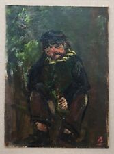 Tableau Huile sur Papier Portrait Homme Buveur Vin Casquette Attr René Galant