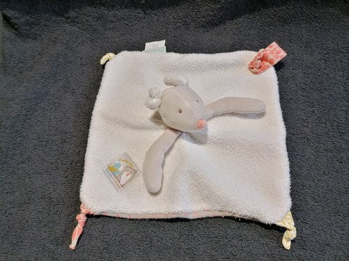 Doudou plat souris blanc beige - plat,