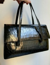Sac vintage en cuir noir , croco, 1940