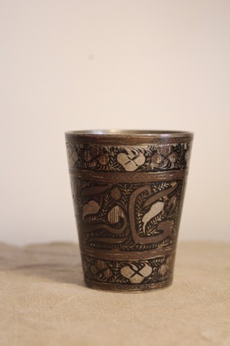 Ancien verre gobelet - verre, métal