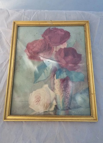 Antique painting flowers - , pot
