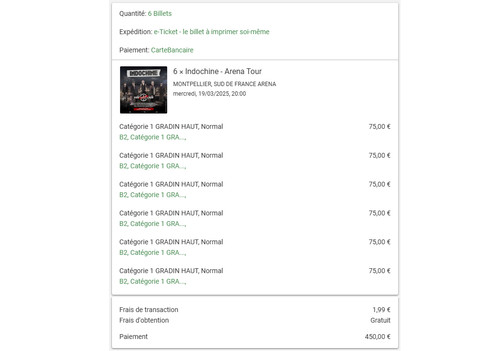 Places concert pour - x6, de