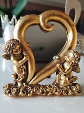 Miroir de table Baroque en forme de coeur, en polyrésine doré. Rococo/Angelots