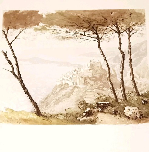 Sous les pins èze - pins, aquatinte