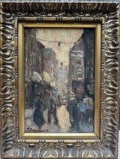 Ecole moderne du XXème siècle - Rue animée signé impressionnisme tableau ville