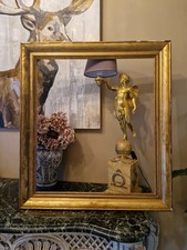 Grand Cadre Ancien En Bois Et Stuc Doré Dorure D'origine 