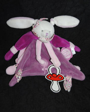 🍀Peluche Lapin Plat Cerise DOUDOU ET COMPAGNIE DC2701 Mauve Attache Tétine