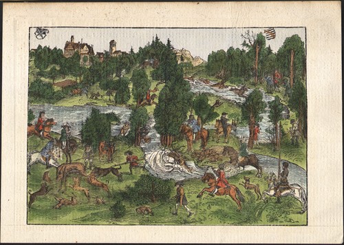 1830 watercolor woodcut deer - watercolor,