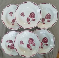Lot 6 Assiettes creuses Digoin Sarreguemines Modèle Berthe rouge rose