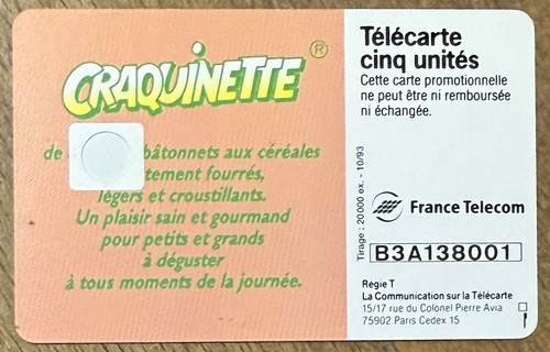Telecarte craquinette ref - telecarte, 5u