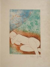 Alain BONNEFOIT : Nu au repos, Gravure originale signée