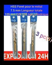 HSS Foret pour le métal 7.5 mm Longueur totale 109 mm DIN 338 tige cylindrique