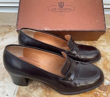 J M WESTON PAIRE CHAUSSURES MOCASSINS TALON VINTAGE CUIR LISSE T 38,5 FEMME