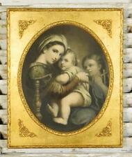 Sublime estampe religieuse ancienne encadrée française, Vierge Marie et Jésus d'après Raphaël