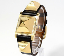 [Presque comme neuve] Montre femme vintage Hermes Medor bracelet noir 23 mm c...