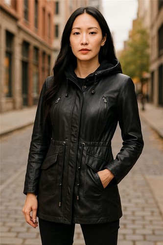 Parka femme noir - en, cuir