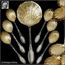 Rare French Sterling Silver 18k Gold Strawberry Service 7 Pc, Original Box