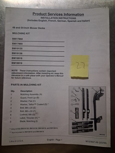 John deere mulching kit - john,