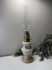 Ancienne Lampe à Pétrole en Faïence et Laiton, Signée Hugo Schneider