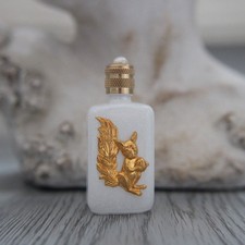 5.7 cm, Bouteille en verre, miniature vide en verre décoré d'un écureuil doré