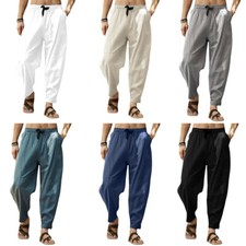 Pantalon Sarouel Ample En Coton Et Lin Pour Hommes Pantalon De Plage De Yoga /