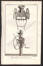 MATERIEL AGRICOLE ANCIEN XVIII °s SEMOIR & MOULIN A MAIN GRAVURE 1769