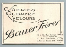 1926 Bauer Frères Rubans Soie Velours Paris Publicité Ancienne Silk Ribbons Ad
