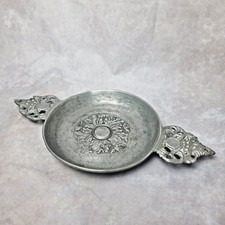 Plat rond Écuelle à bouillon en étain -reproduction avec anses décoratives anges