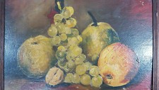 B.Heubert Nature morte fruits XIXème Huile sur bois peinture jeu lumière composi