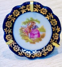 Limoge, Castel, Miniature Plate, Cobalt Blue And Gold, 2 Inches