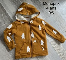 Monoprix 4 Ans Garçon: Sweat Zippé Veste A Capuche Ours Moutarde Épaisse TBE