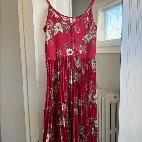 Red floral pleated sun - , dress-