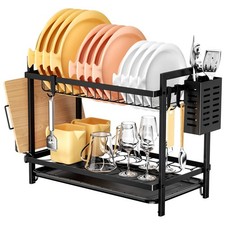 Égouttoir Vaisselle Cuisine à 2 Niveaux, Noir, sur Evier, avec bac Récupérati...