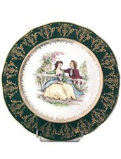 Assiette Porcelaine Limoges, Motif FRAGONARD De Watteau décor Or Fin Ø24cm