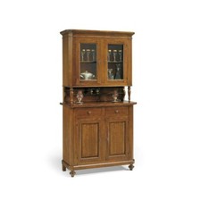 Armoire en Verre Vitrine Napolitaine Base + Riser 2 Portes Art Pauvre Noyer