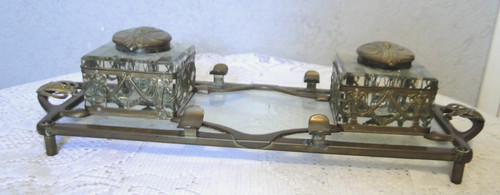 Encrier bureau double - , ancien