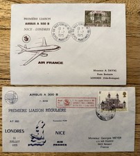 1975, 2 Enveloppes 1er Jour 1er Liaison Airbus A300 B, Nice Londres Air France